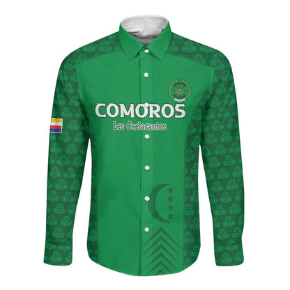 Custom Comoros Football Long Sleeve Button Shirt Go Champions Green Les Coelacantes - African Pride