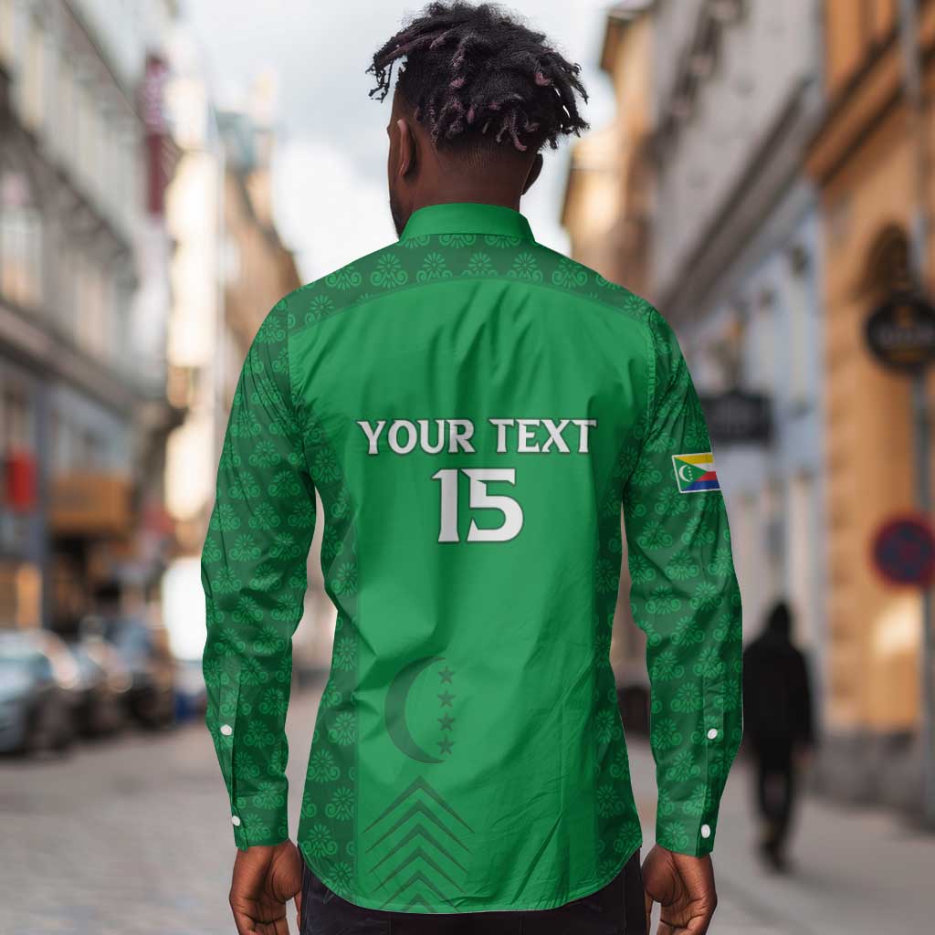 Custom Comoros Football Long Sleeve Button Shirt Go Champions Green Les Coelacantes - African Pride
