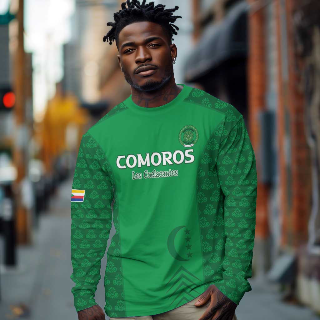 Custom Comoros Football Long Sleeve Shirt Go Champions Green Les Coelacantes - African Pride