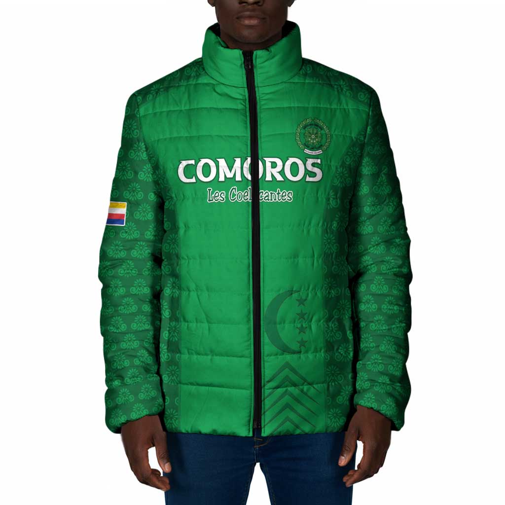 Custom Comoros Football Padded Jacket Go Champions Green Les Coelacantes - African Pride