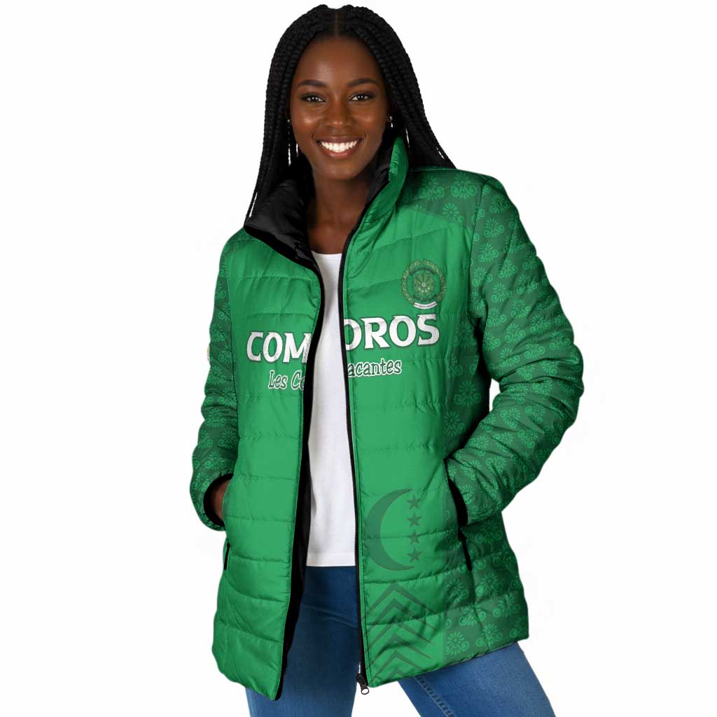 Custom Comoros Football Padded Jacket Go Champions Green Les Coelacantes - African Pride