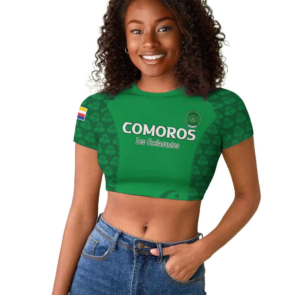 Custom Comoros Football Raglan Cropped T shirt Go Champions Green Les Coelacantes LT15