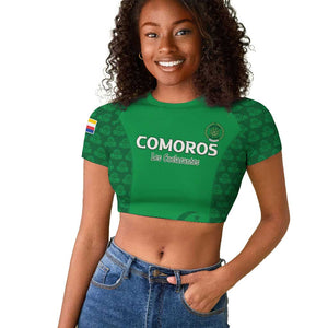 Custom Comoros Football Raglan Cropped T shirt Go Champions Green Les Coelacantes LT15