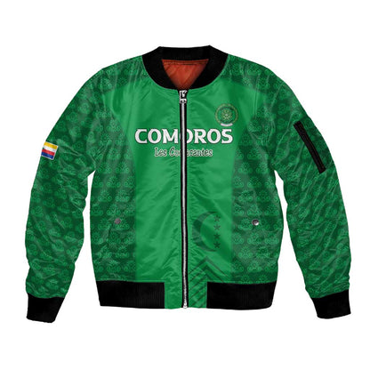 Custom Comoros Football Sleeve Zip Bomber Jacket Go Champions Green Les Coelacantes - African Pride
