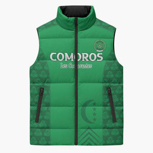 Custom Comoros Football Sleeveless Puffer Jacket Go Champions Green Les Coelacantes - African Pride