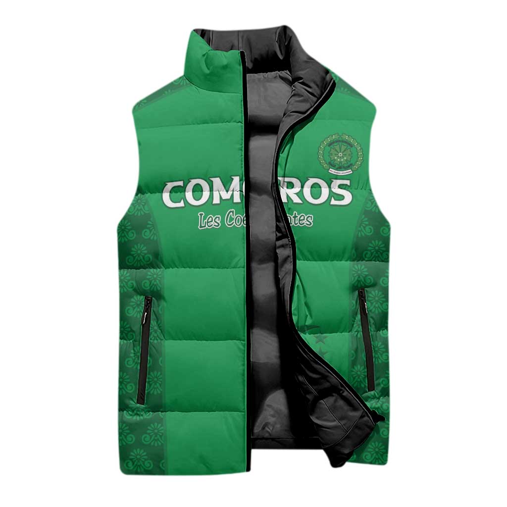 Custom Comoros Football Sleeveless Puffer Jacket Go Champions Green Les Coelacantes - African Pride
