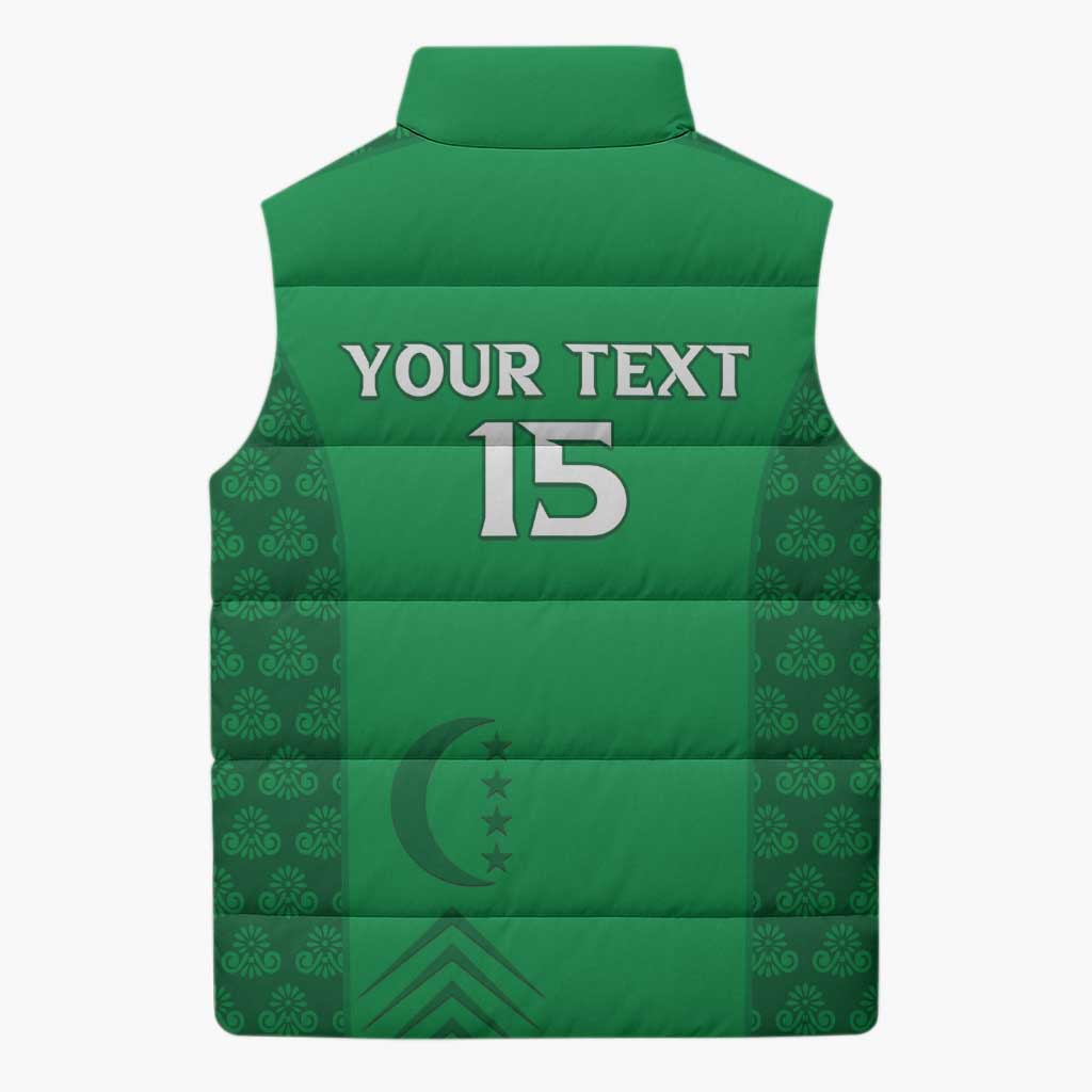 Custom Comoros Football Sleeveless Puffer Jacket Go Champions Green Les Coelacantes - African Pride