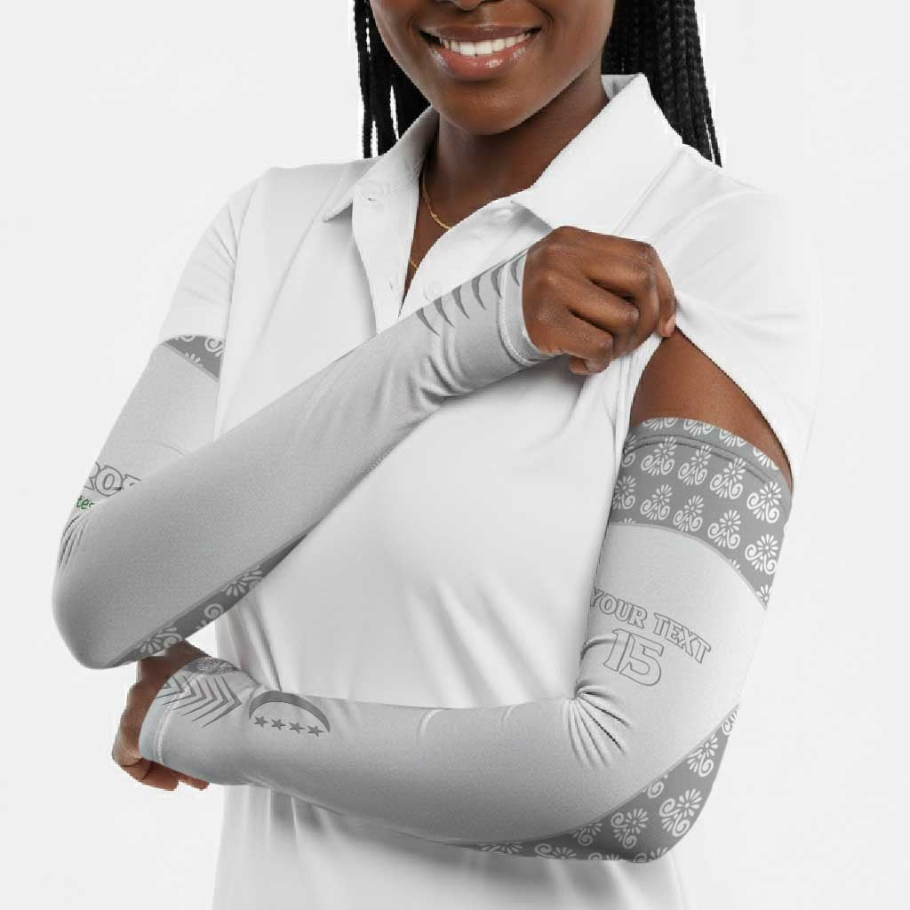 Custom Comoros Football Arm Sleeves Go Champions White Les Coelacantes - African Pride