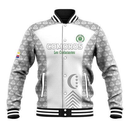Custom Comoros Football Baseball Jacket Go Champions White Les Coelacantes - African Pride