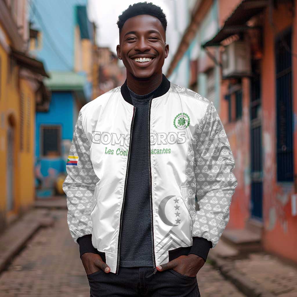 Custom Comoros Football Bomber Jacket Go Champions White Les Coelacantes - African Pride