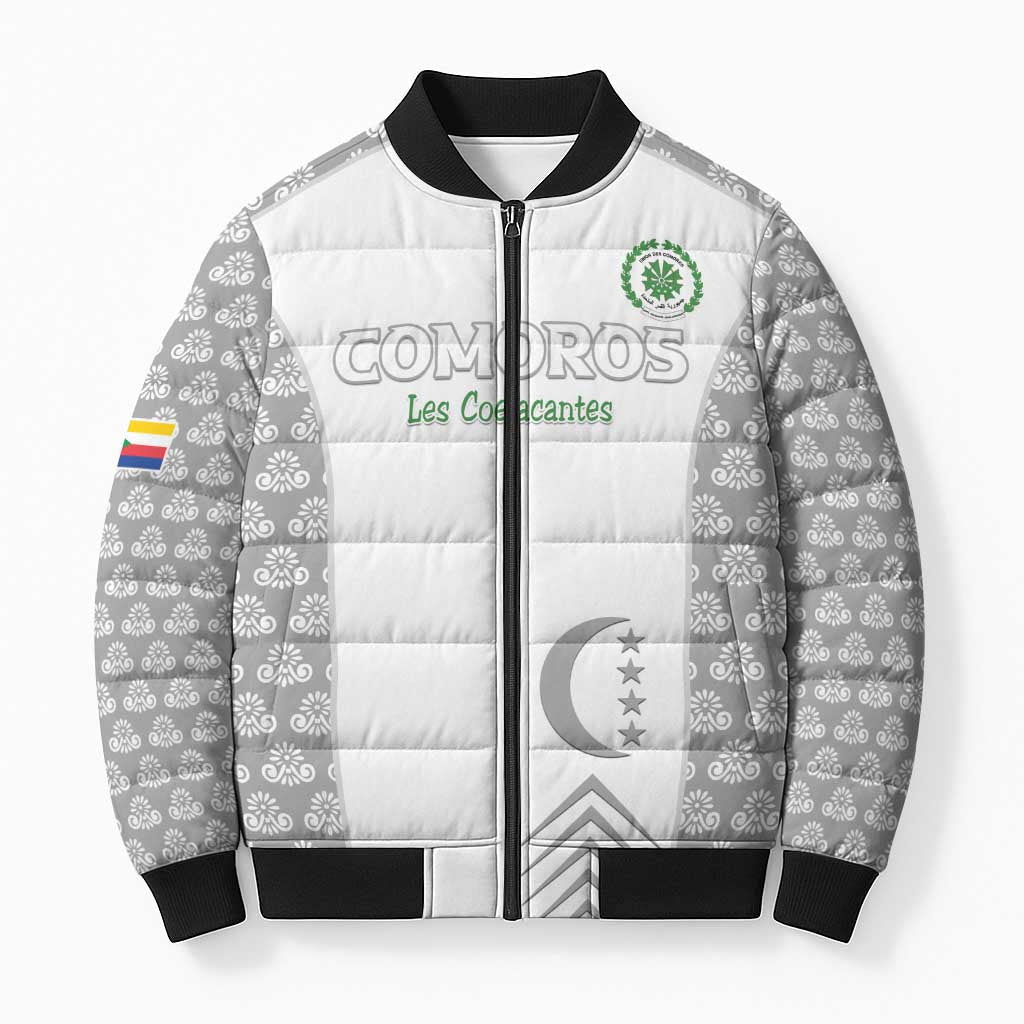 Custom Comoros Football Bomber Puffer Jacket Go Champions White Les Coelacantes - African Pride