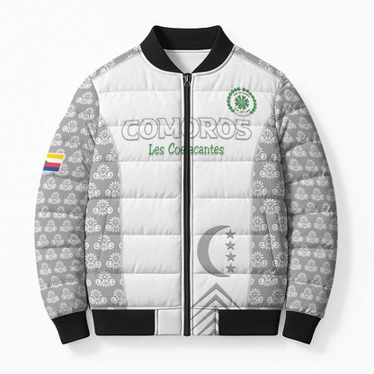 Custom Comoros Football Bomber Puffer Jacket Go Champions White Les Coelacantes - African Pride