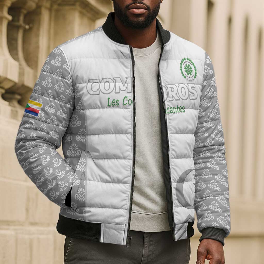Custom Comoros Football Bomber Puffer Jacket Go Champions White Les Coelacantes - African Pride