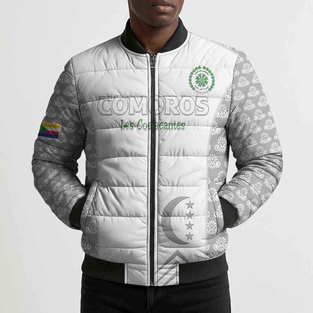 Custom Comoros Football Bomber Puffer Jacket Go Champions White Les Coelacantes - African Pride