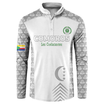 Custom Comoros Football Button Sweatshirt Go Champions White Les Coelacantes