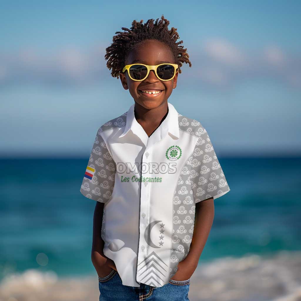 Custom Comoros Football Kid Hawaiian Shirt Go Champions White Les Coelacantes LT15