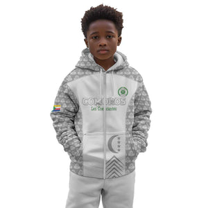 Custom Comoros Football Kid Hoodie Go Champions White Les Coelacantes - African Pride