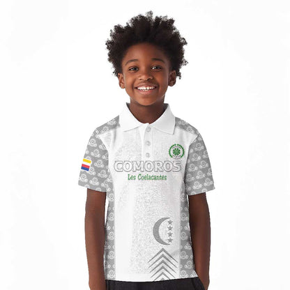 Custom Comoros Football Kid Polo Shirt Go Champions White Les Coelacantes LT15