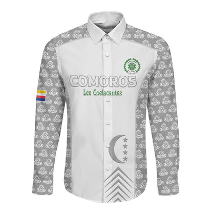 Custom Comoros Football Long Sleeve Button Shirt Go Champions White Les Coelacantes - African Pride