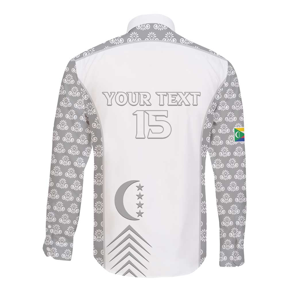 Custom Comoros Football Long Sleeve Button Shirt Go Champions White Les Coelacantes - African Pride