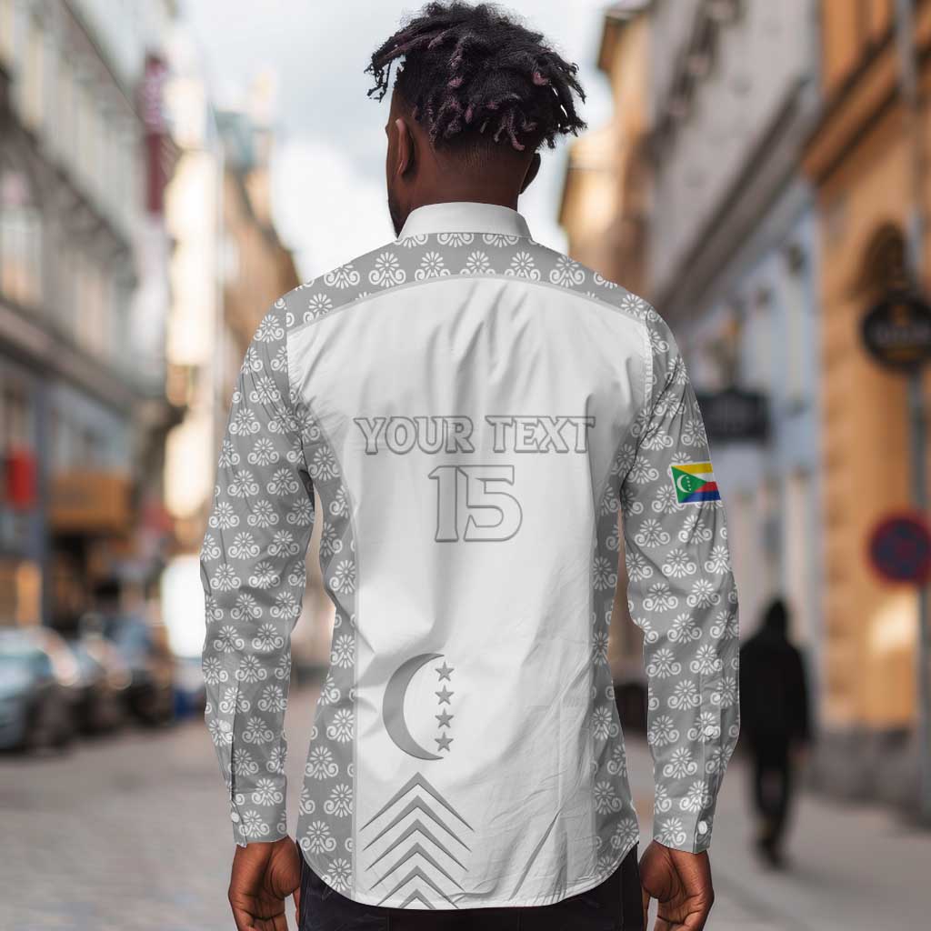 Custom Comoros Football Long Sleeve Button Shirt Go Champions White Les Coelacantes - African Pride