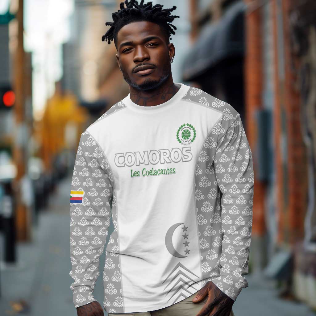 Custom Comoros Football Long Sleeve Shirt Go Champions White Les Coelacantes - African Pride