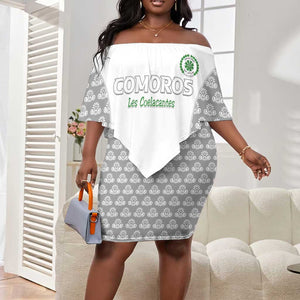 Custom Comoros Football Off Shoulder Short Dress Go Champions White Les Coelacantes - African Pride