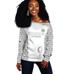 Custom Comoros Football Off Shoulder Sweater Go Champions White Les Coelacantes - African Pride