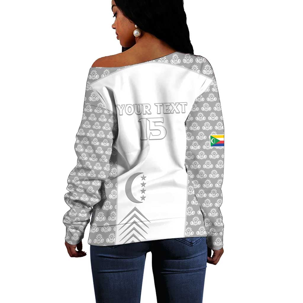 Custom Comoros Football Off Shoulder Sweater Go Champions White Les Coelacantes - African Pride