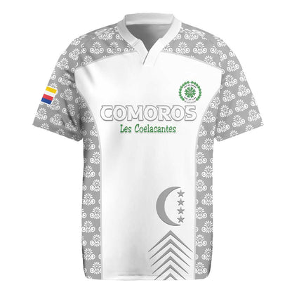 Custom Comoros Football Rugby Jersey Go Champions White Les Coelacantes LT15