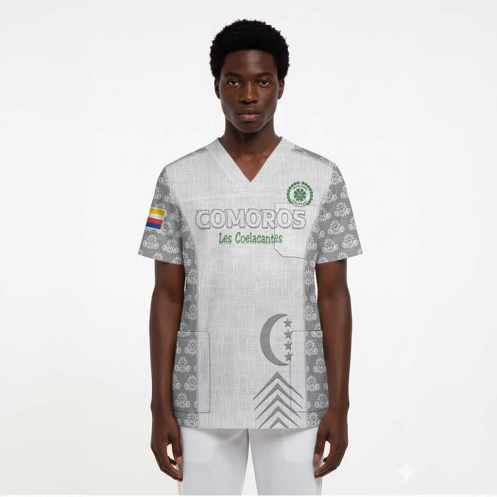 Custom Comoros Football Scrub Top Go Champions White Les Coelacantes - African Pride