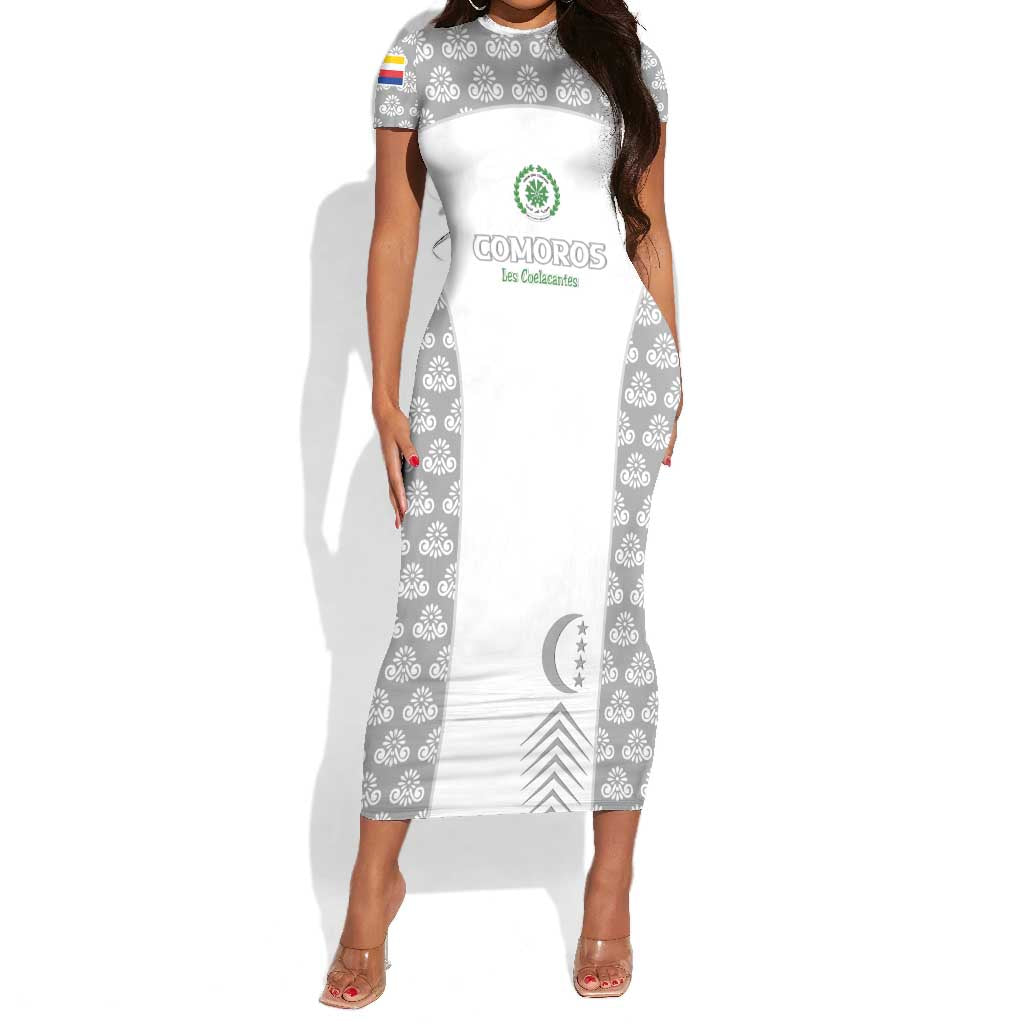 Custom Comoros Football Short Sleeve Bodycon Dress Go Champions White Les Coelacantes LT15