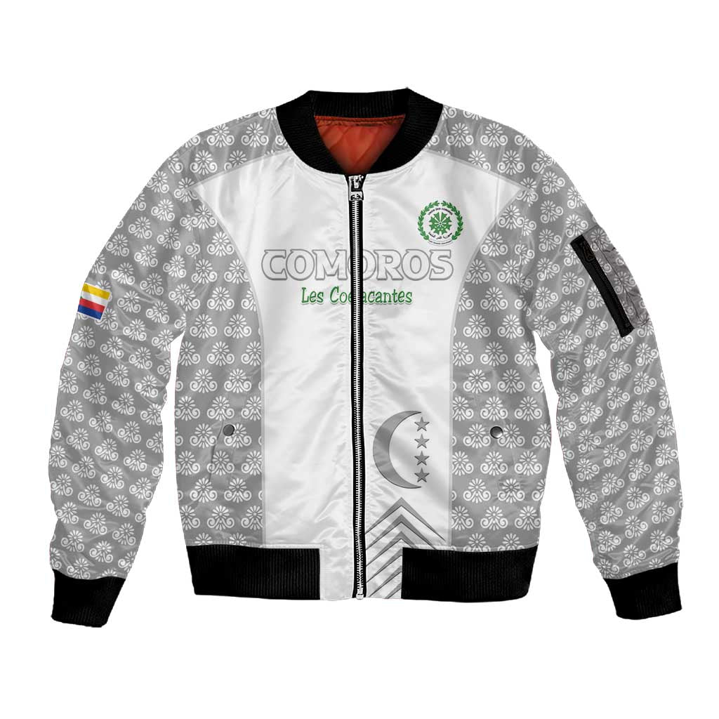 Custom Comoros Football Sleeve Zip Bomber Jacket Go Champions White Les Coelacantes - African Pride
