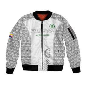 Custom Comoros Football Sleeve Zip Bomber Jacket Go Champions White Les Coelacantes - African Pride