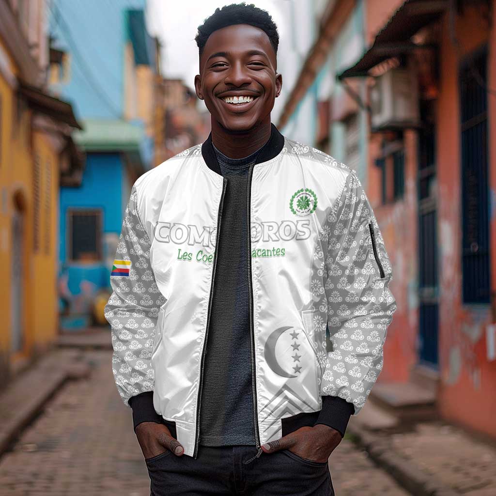 Custom Comoros Football Sleeve Zip Bomber Jacket Go Champions White Les Coelacantes - African Pride