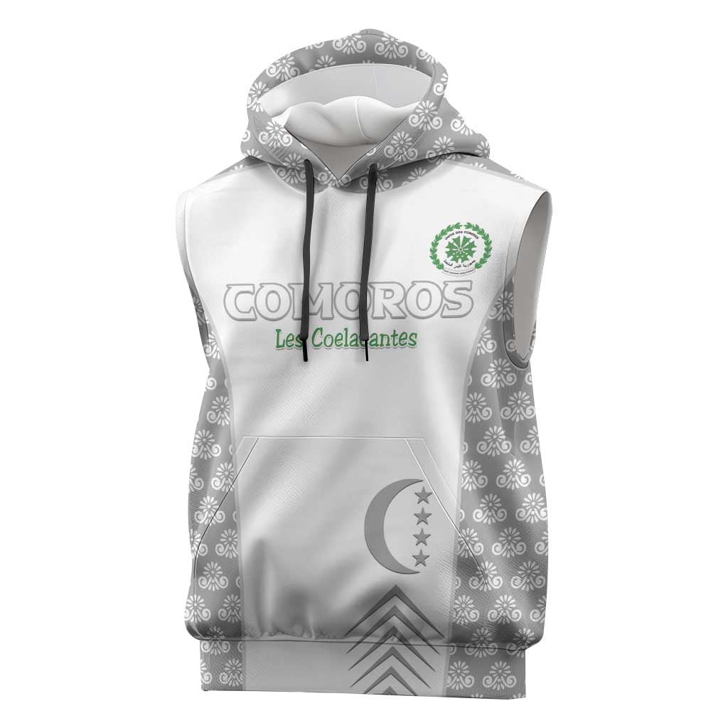 Custom Comoros Football Sleeveless Hoodie Go Champions White Les Coelacantes - African Pride