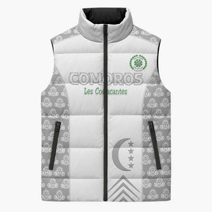 Custom Comoros Football Sleeveless Puffer Jacket Go Champions White Les Coelacantes - African Pride