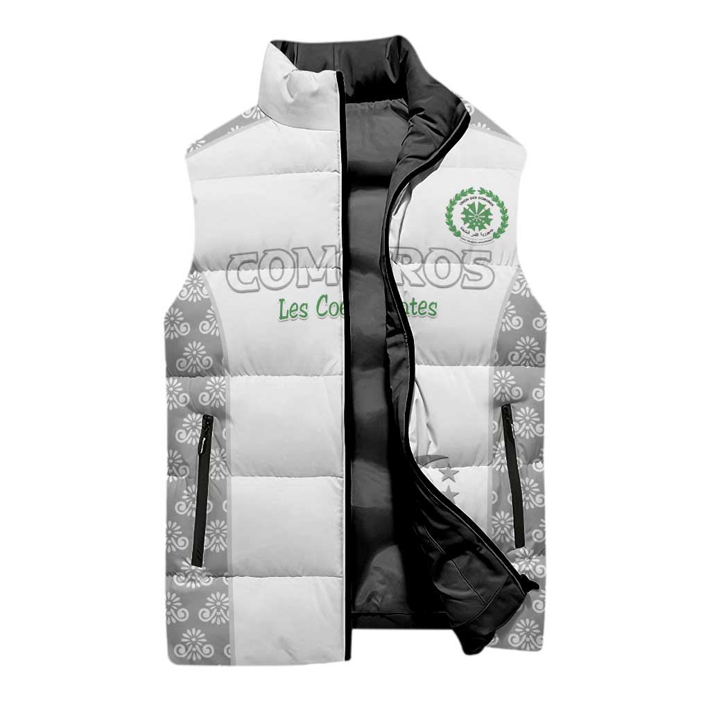Custom Comoros Football Sleeveless Puffer Jacket Go Champions White Les Coelacantes - African Pride