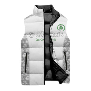 Custom Comoros Football Sleeveless Puffer Jacket Go Champions White Les Coelacantes - African Pride