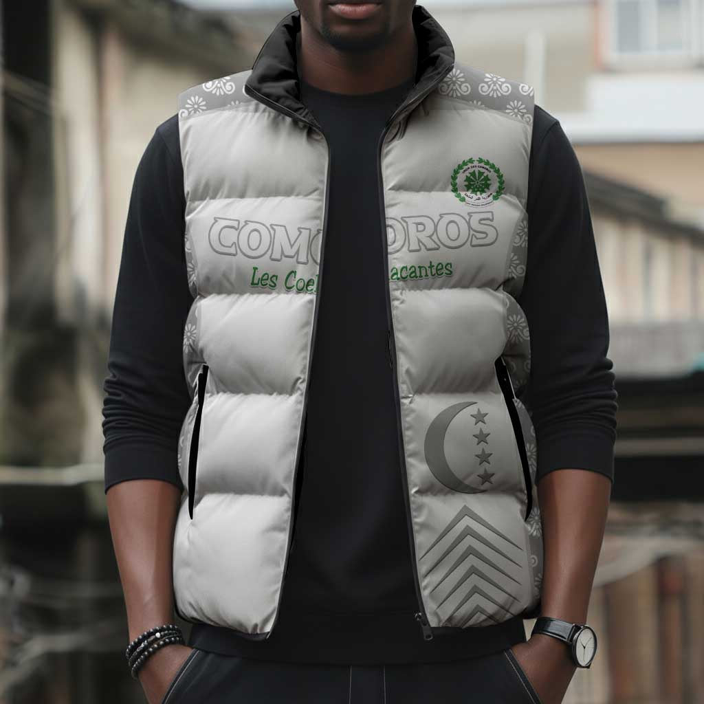 Custom Comoros Football Sleeveless Puffer Jacket Go Champions White Les Coelacantes - African Pride