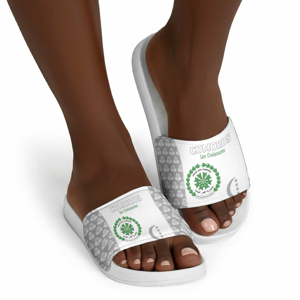 Comoros Football Slide Sandals Go Champions White Les Coelacantes - African Pride