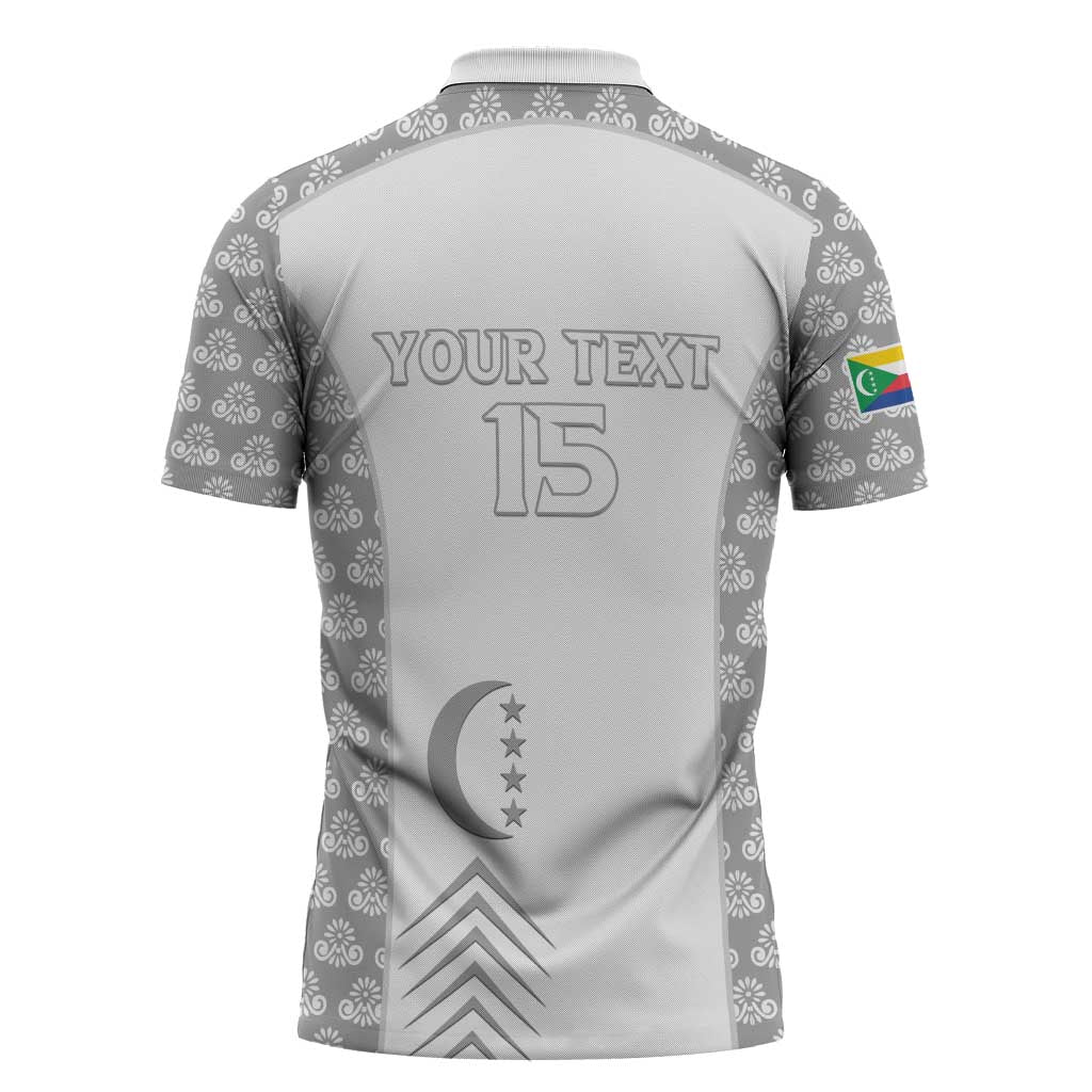 Custom Comoros Football Zipper Polo Shirt Go Champions White Les Coelacantes - African Pride