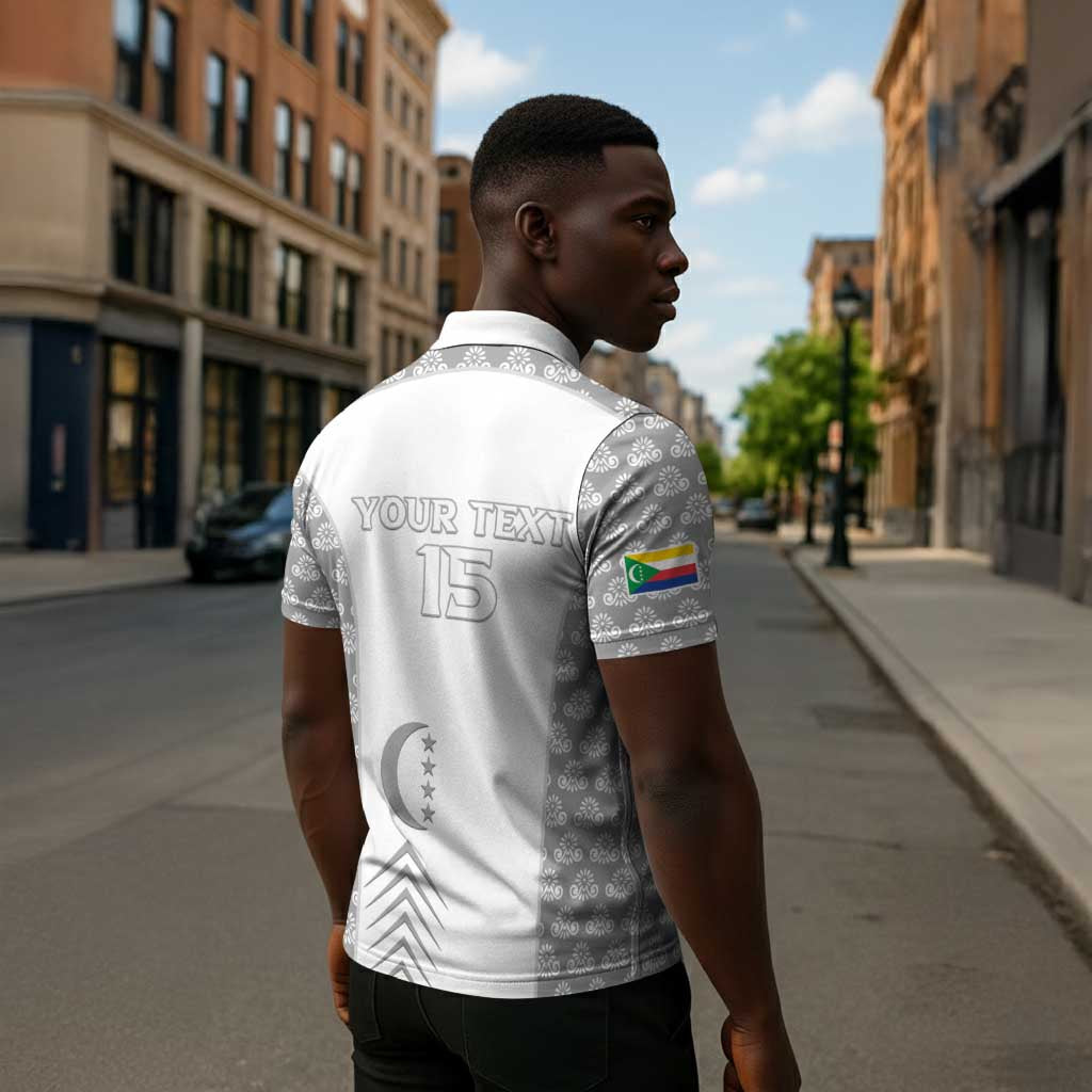 Custom Comoros Football Zipper Polo Shirt Go Champions White Les Coelacantes - African Pride