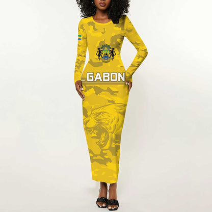 Custom Gabon Football Long Sleeve Bodycon Dress Go Les Pantheres LT15