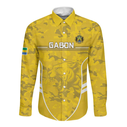 Custom Gabon Football Long Sleeve Button Shirt Go Les Pantheres