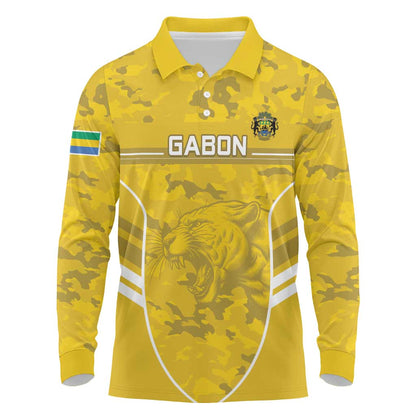 Custom Gabon Football Long Sleeve Polo Shirt Go Les Pantheres