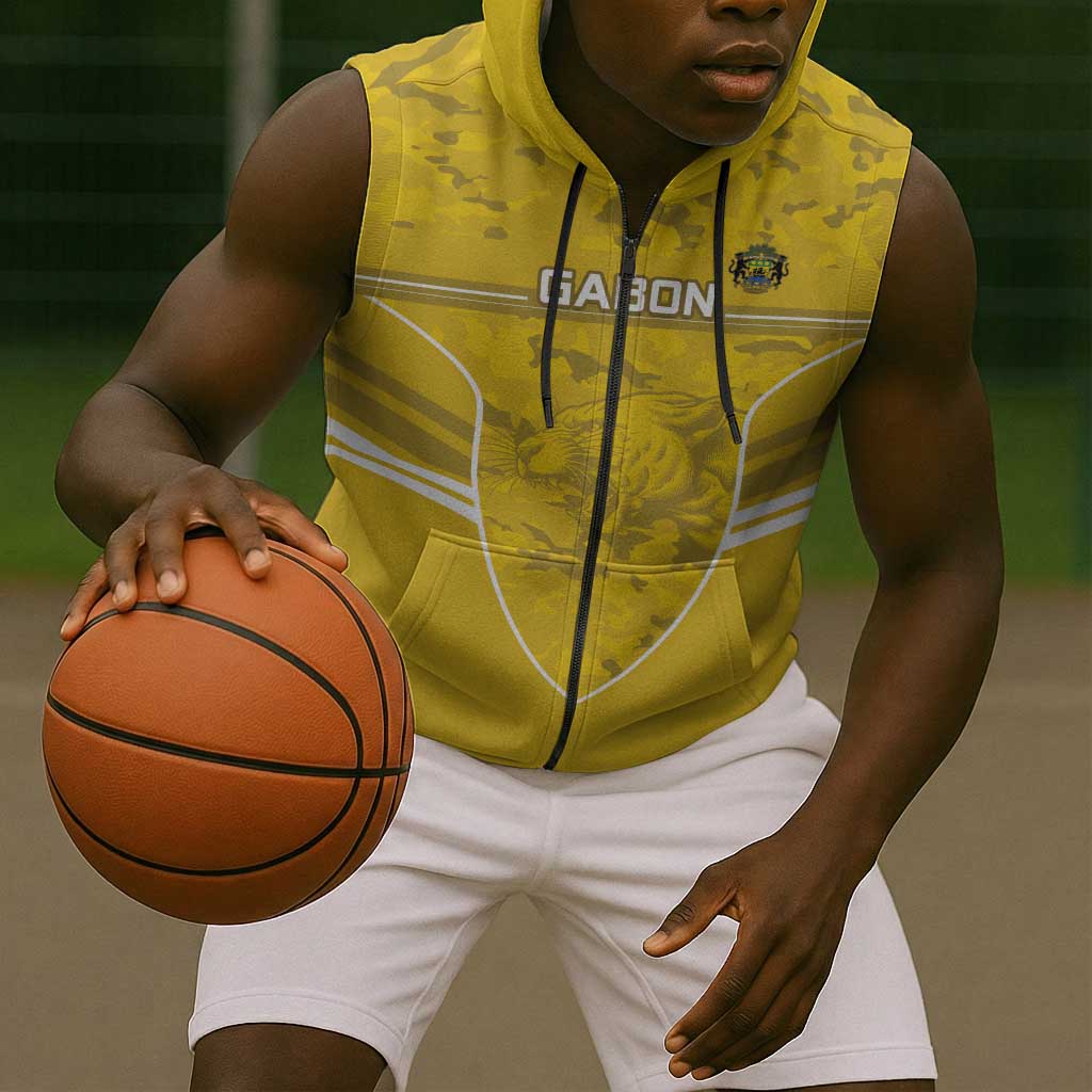 Custom Gabon Football Sleeveless Zip Hoodie Go Les Pantheres - African Pride