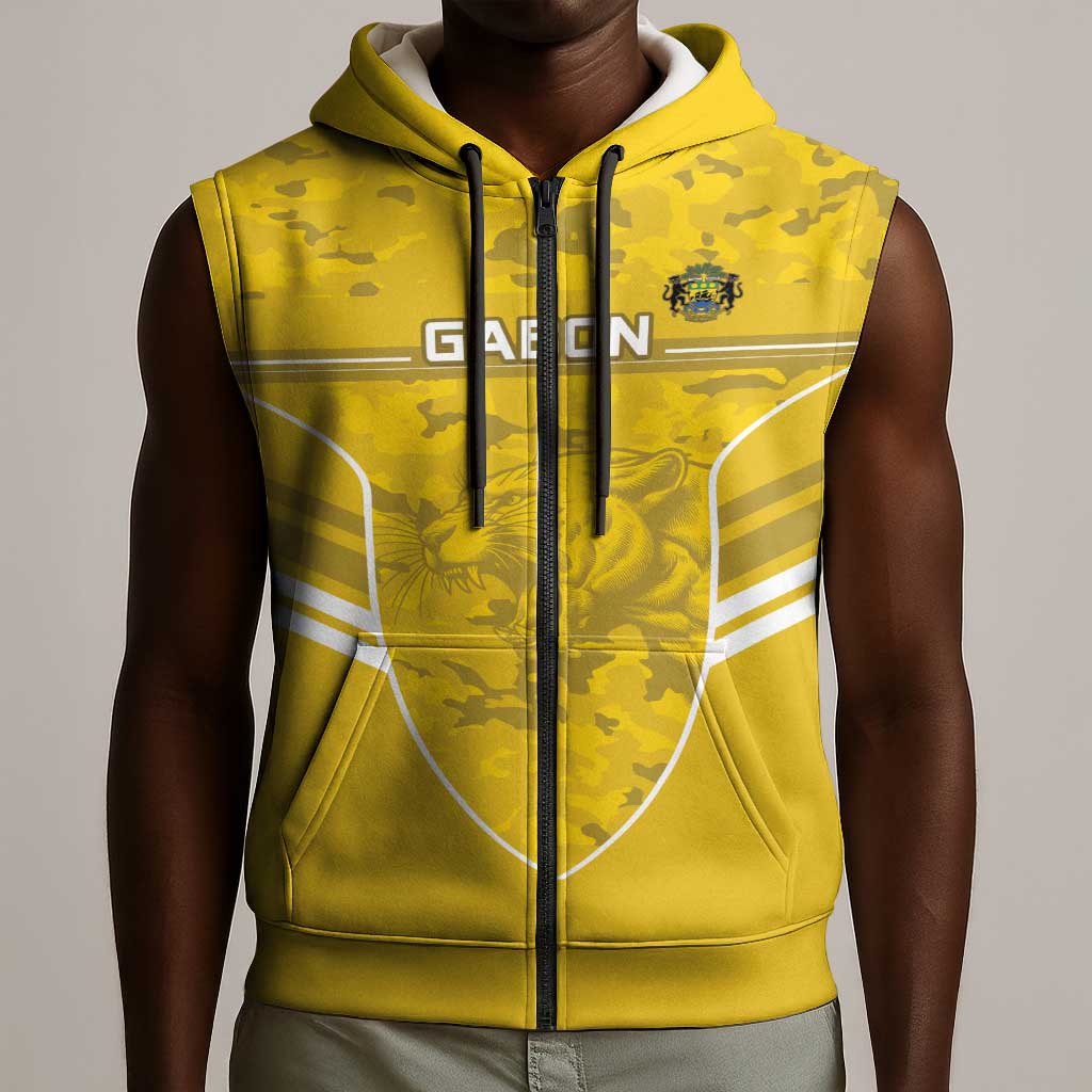 Custom Gabon Football Sleeveless Zip Hoodie Go Les Pantheres - African Pride