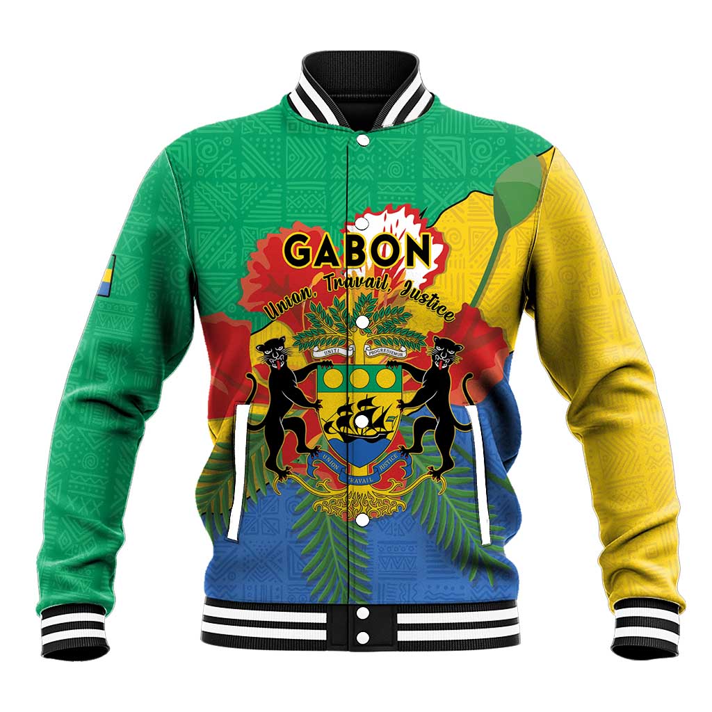 Personalised Afro Gabon Baseball Jacket Gabonese Union Travail and Justice