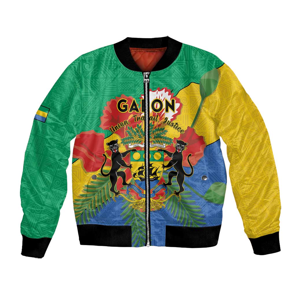 Personalised Afro Gabon Bomber Jacket Gabonese Union Travail and Justice